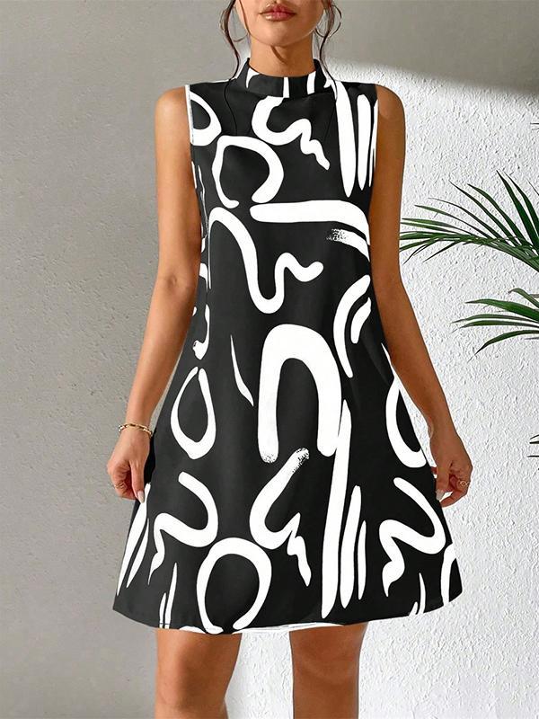A-line Sleeveless Contrast Color Printed Mini Dresses Product Image