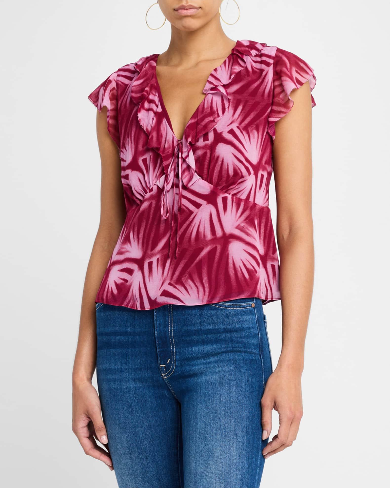Carmine Chiffon Flutter-Sleeve Blouse Product Image