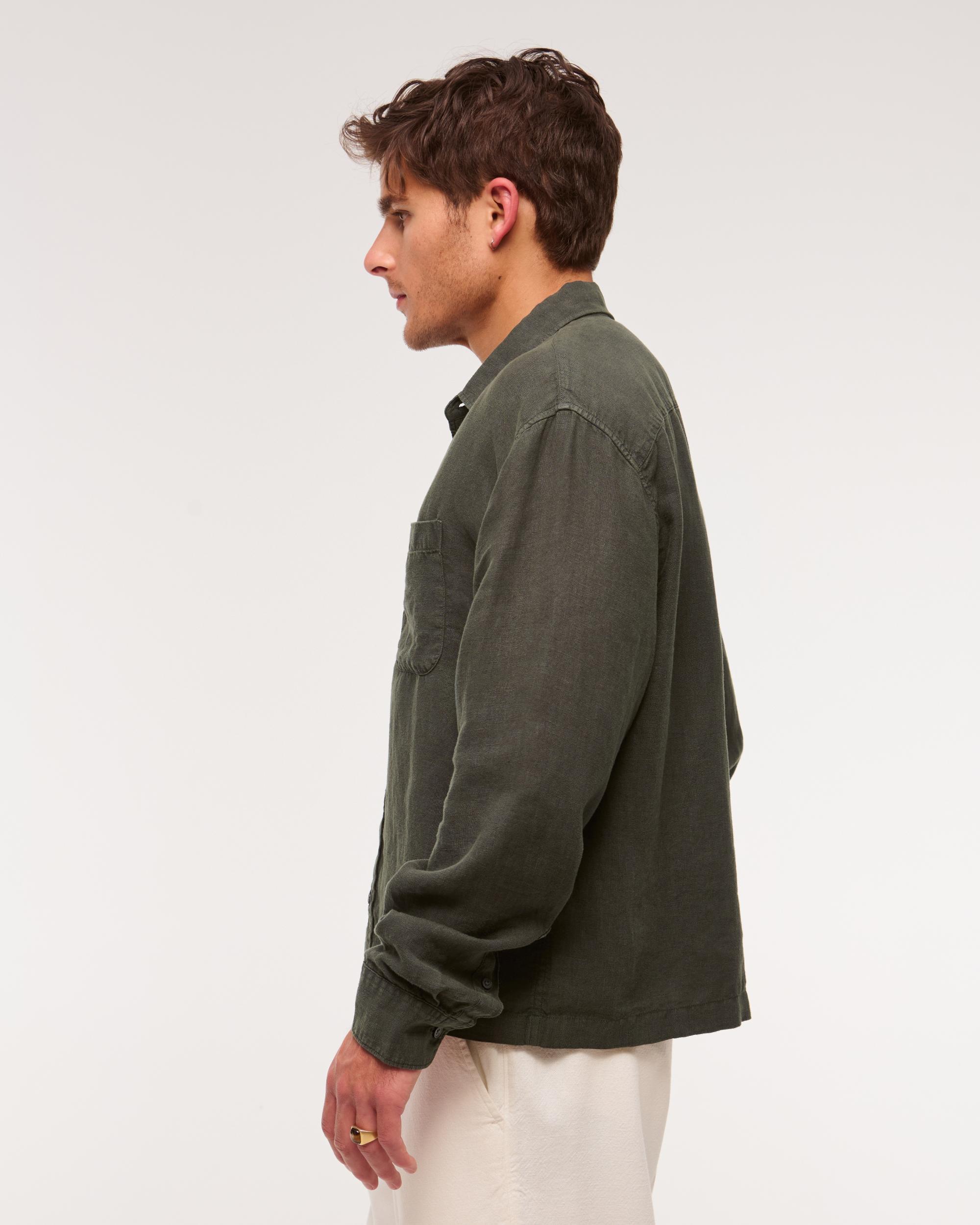 Cropped Linen Button-Up Shirt Product Image