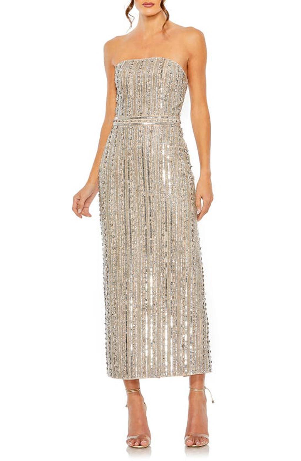 Womens Embellished Strapless Column Dress Product Image