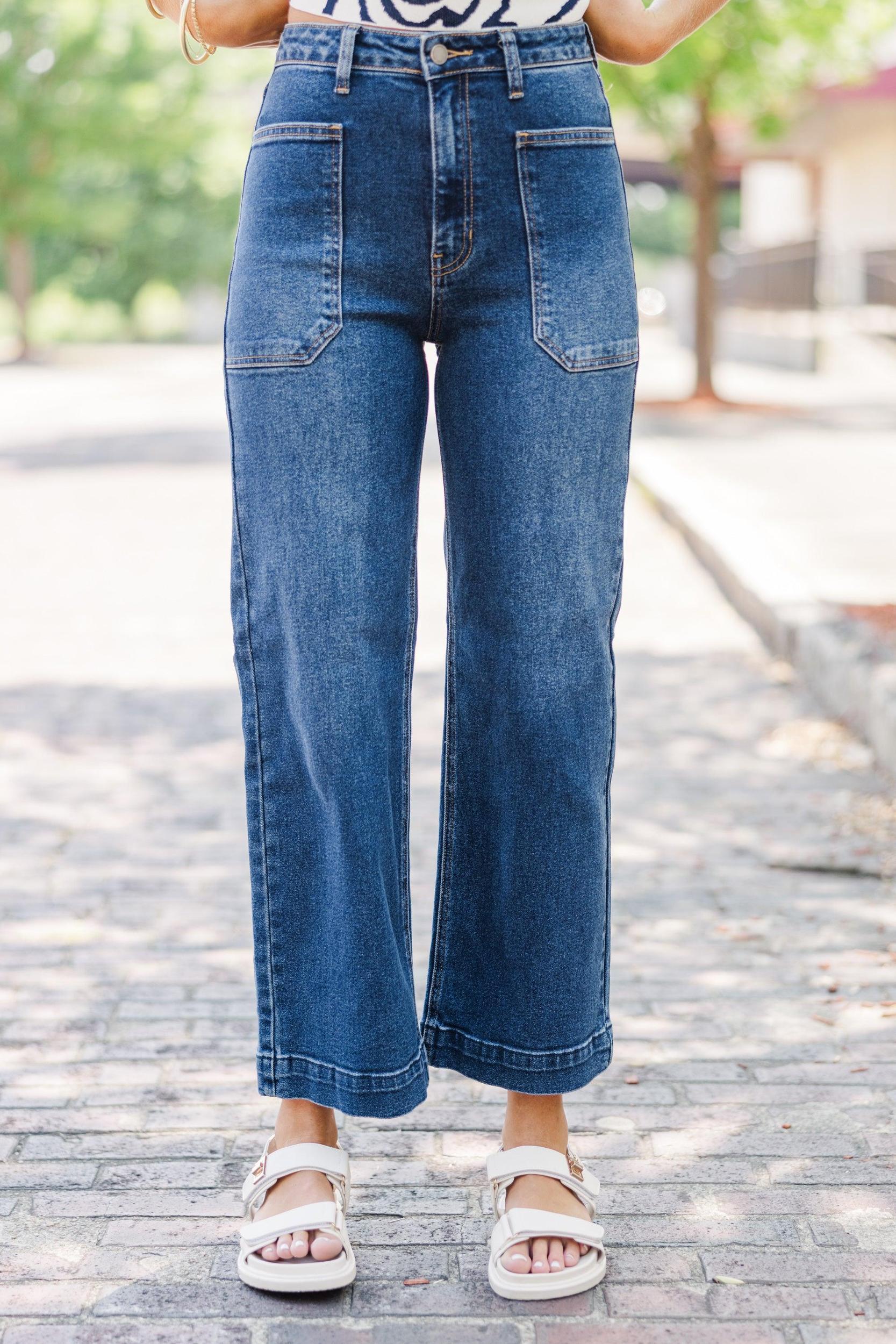In A Dream Dark Wash Wide Leg Jeans Female Product Image