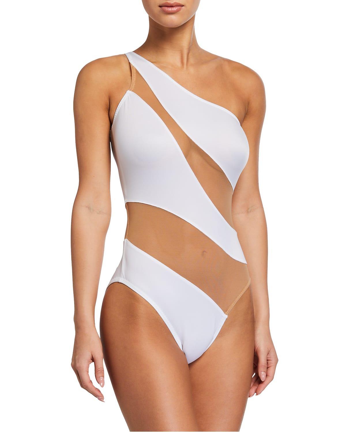 Norma Kamali Snake Mesh Stripe One Piece Swimsuit Product Image