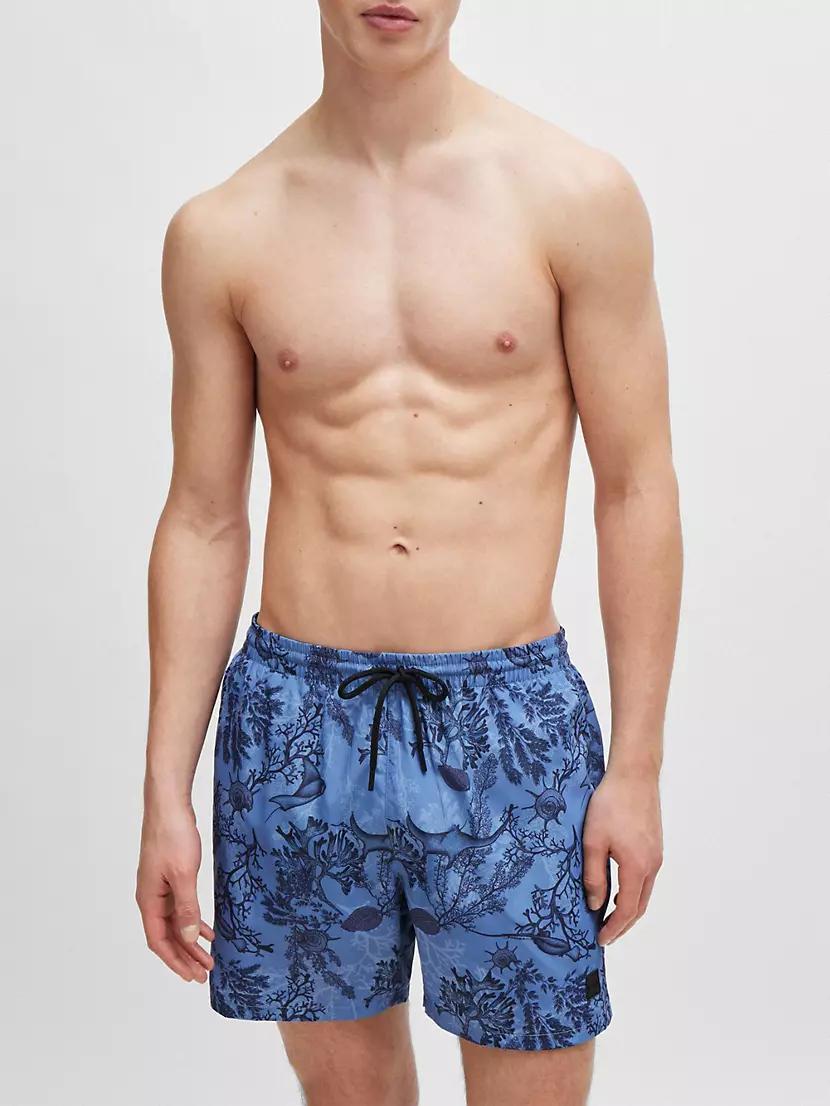Logo-Badge Swim Shorts with Seasonal Print Product Image