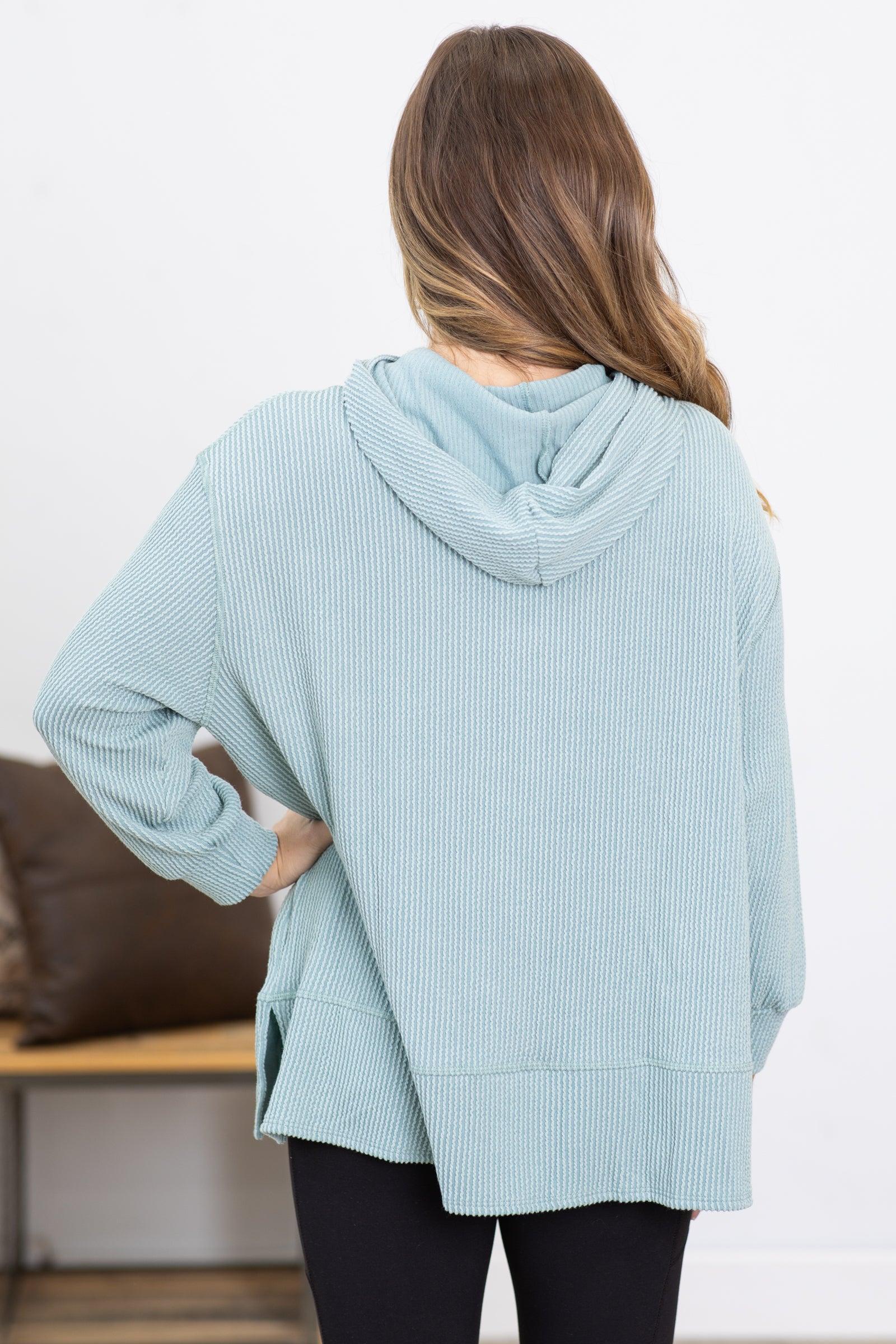 Ash Ribbed Hooded Top With Kangaroo Pocket Product Image