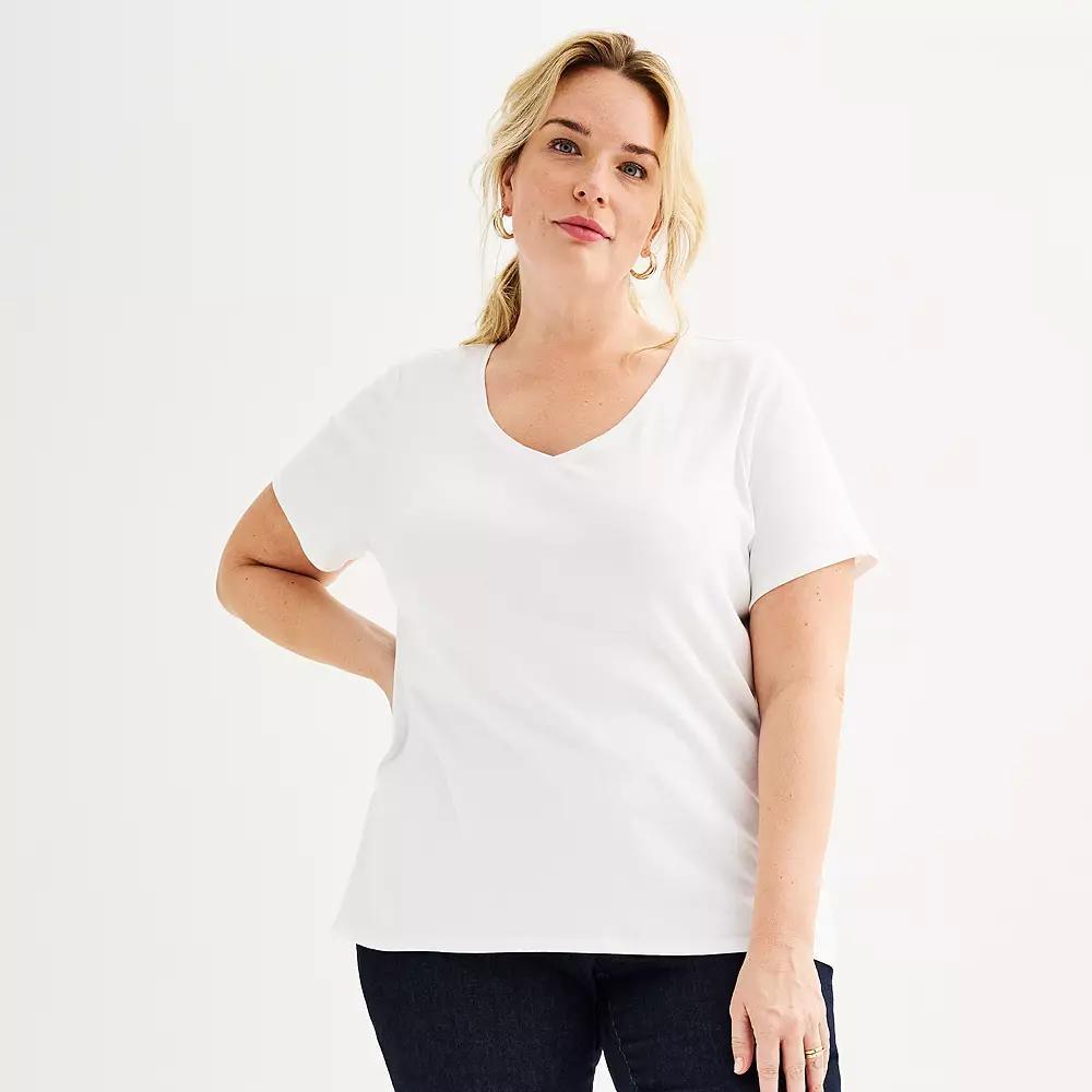 Plus Size Croft & Barrow® Essential V-Neck Top, Women's, Size: 5XL, White Product Image