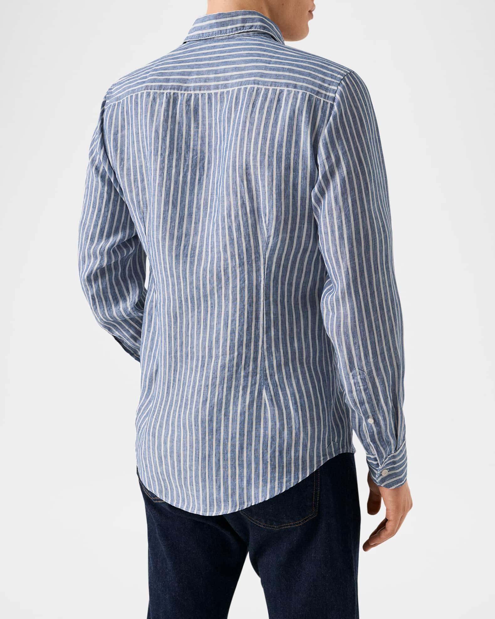 Men's Signature Linen Stripe Contemporary Fit Casual Button-Down Shirt Product Image