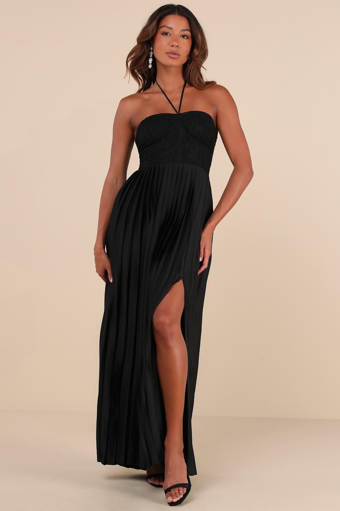Certainly Poised Black Lace Halter Bustier Maxi Dress Product Image