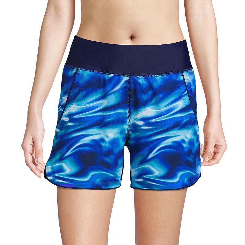 Petite Lands' End 5" Quick Dry Elastic Waist Board Shorts Swim Cover-up, Women's, Size: 12 Petite, Deep  Blue Product Image