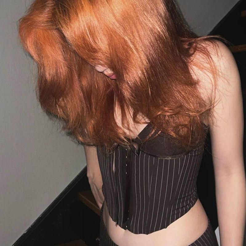 Pinstriped Crop Bustier Top / High Waist Pleated Mini A-Line Skirt Product Image