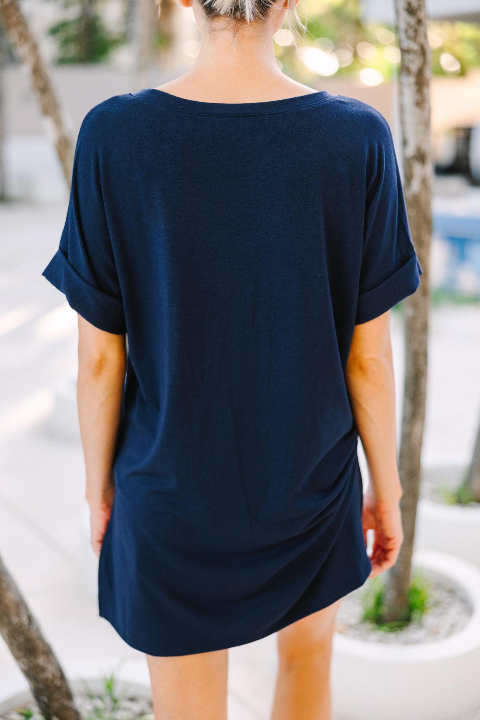 Make Your Life Easy Navy Blue V-neck Top Female Product Image