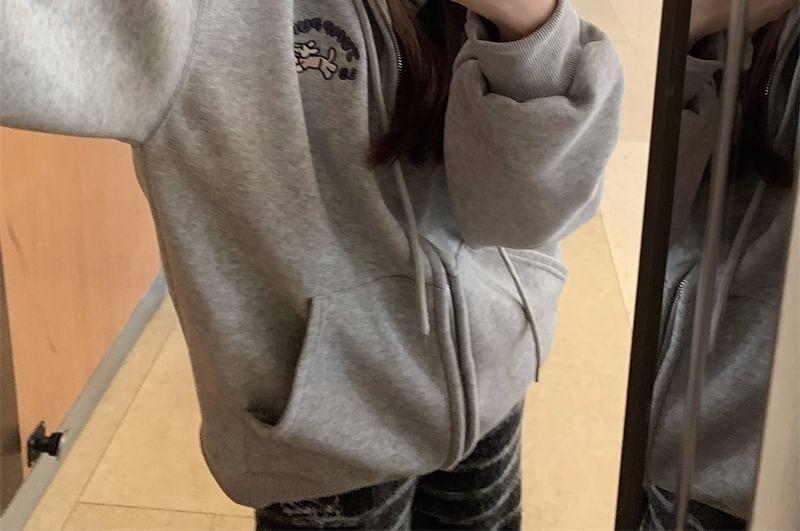 Dog Embroidered Zip-Up Hoodie Product Image