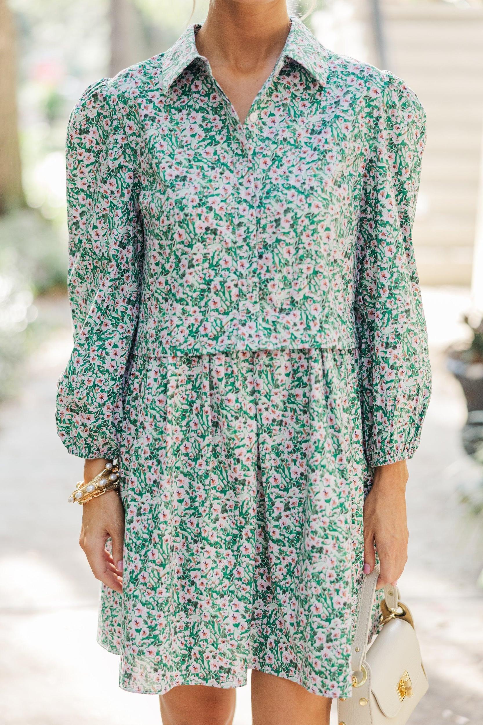 Thinking Of You Green Floral Shirt Dress Female Product Image