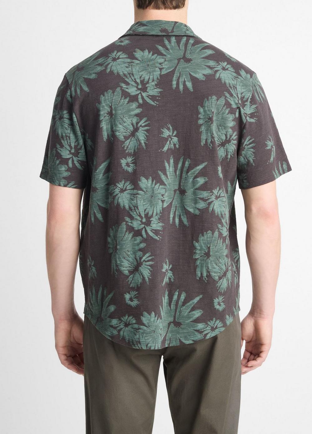 Mens Tossed Blooms Cotton Button-Front Shirt, Soft Black/petrol Green, Size XXL Vince Product Image