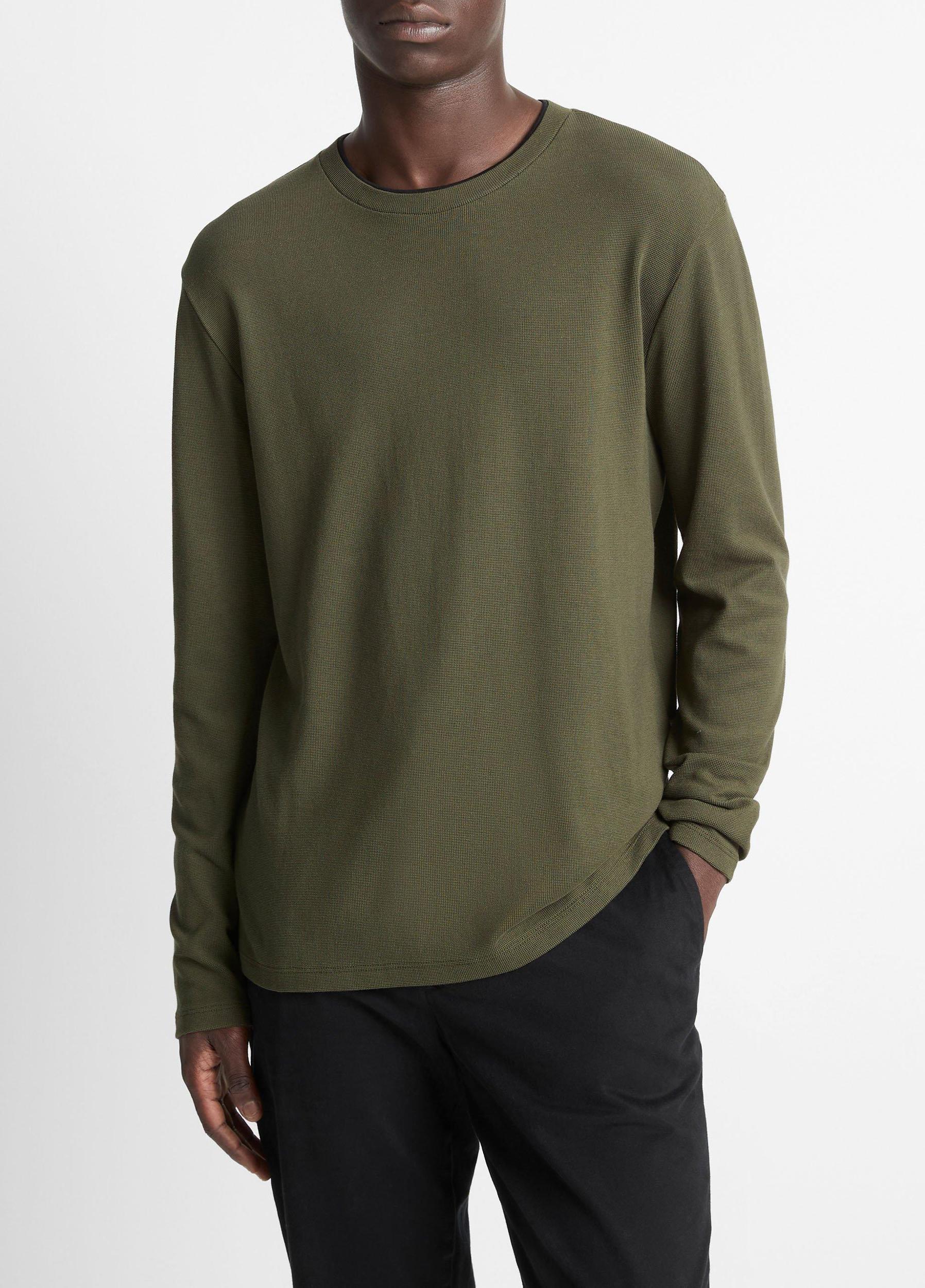 Micro-Waffle Pima Cotton Double-Collar Long-Sleeve T-Shirt Product Image