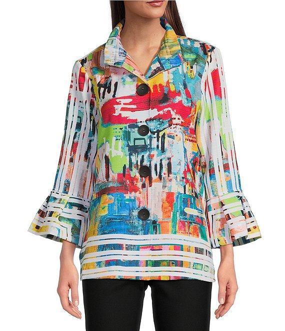 Ali Miles Printed Wire Collar 3/4 Bell Sleeve Button-Front Tunic Product Image