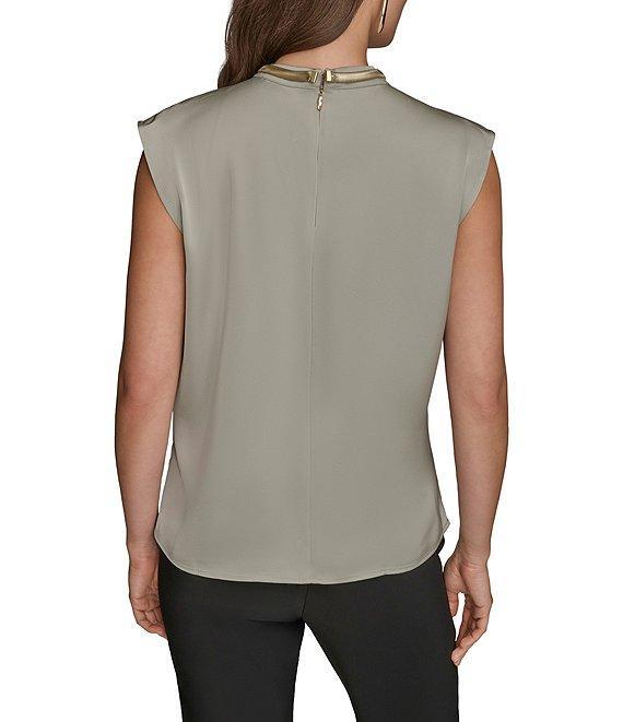Donna Karan Satin Back Crepe Hardware Twist Neck Cap Sleeve Blouse Product Image