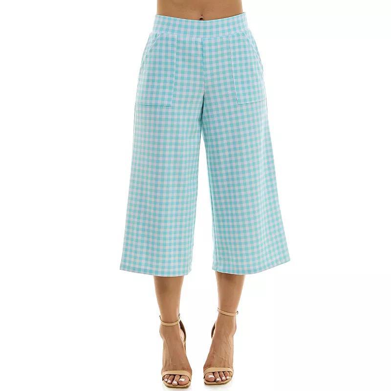 Women's Nina Leonard Gingham Coulotte Pants, Size: Small, Robins Egg White Product Image