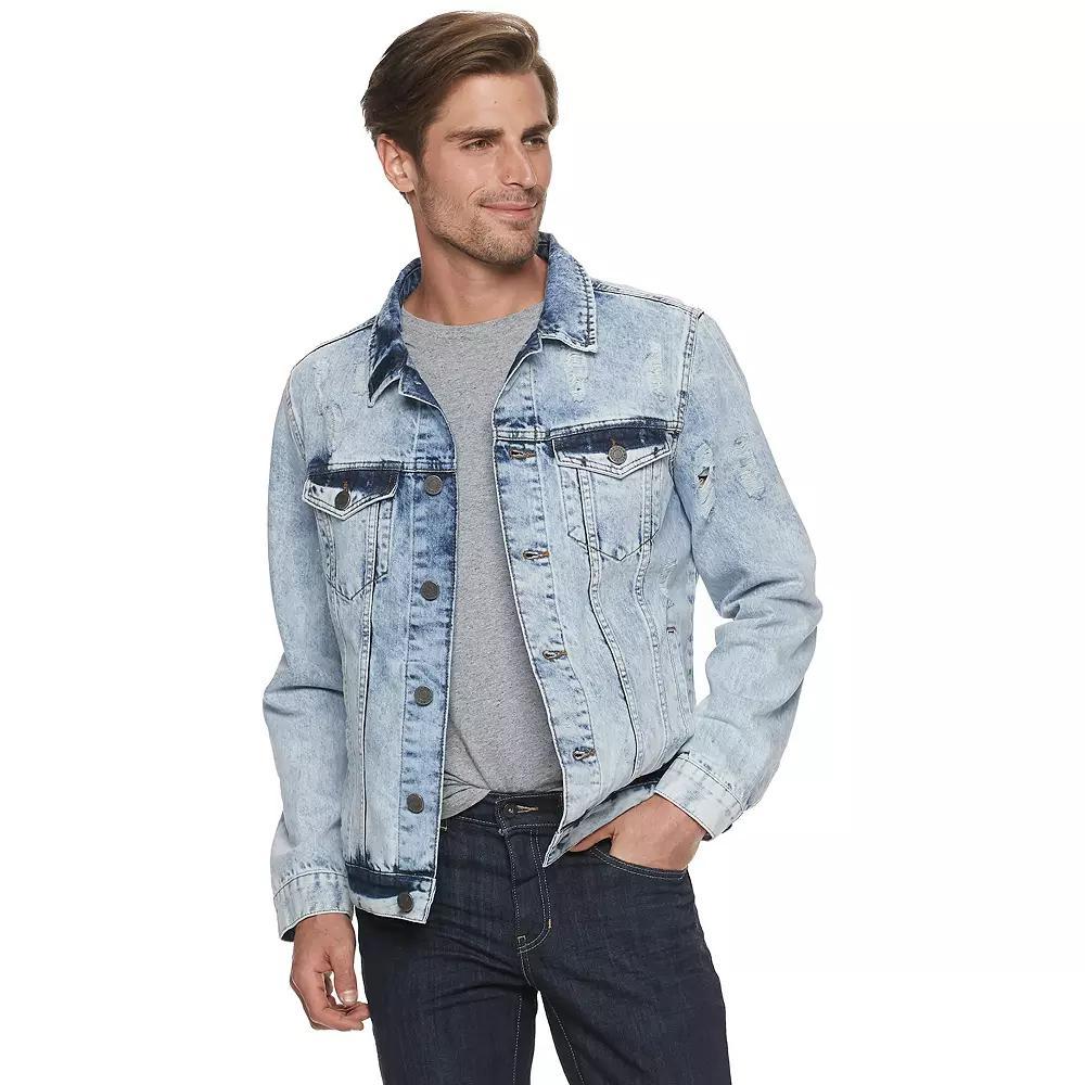 Men's Xray Washed Ripped Denim Jacket, Size: XL, White Product Image