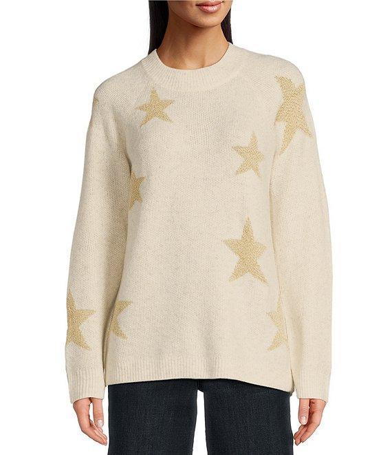Tru Luxe Star Stretch Crew Neck Long Sleeve Pullover Product Image