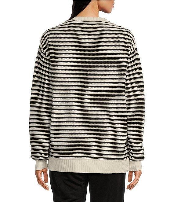The Upside Boo Striped Knit Oversized Crew Neck Long Sleeve Pullover Product Image