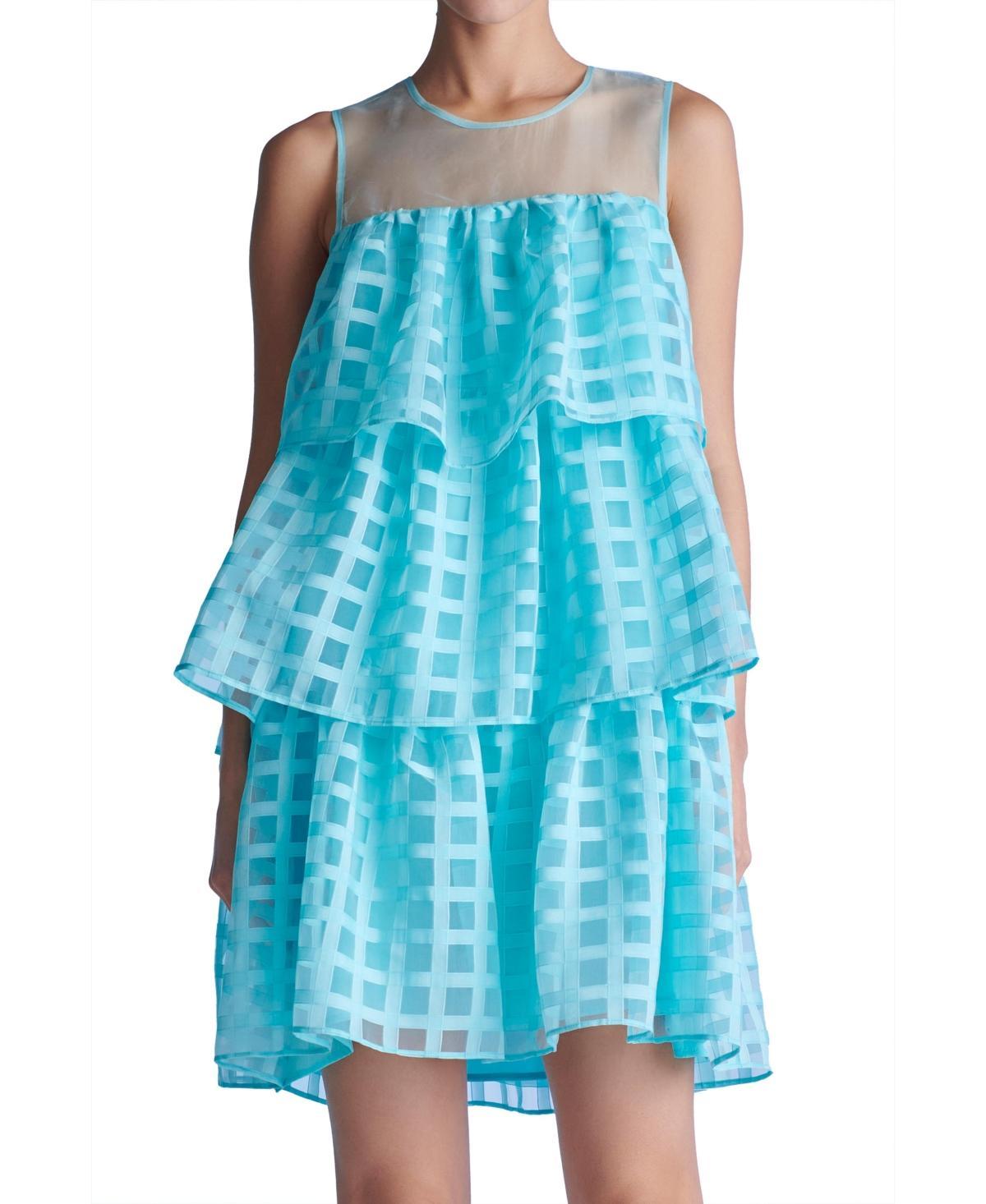 English Factory Womens Organza Gridded Tiered Sleeveless Mini Dress Product Image