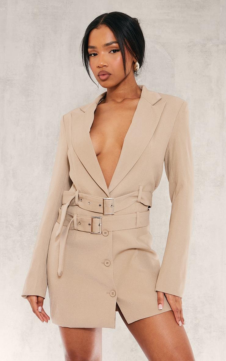 Stone Tailored Woven Double Belted Blazer Dress Product Image