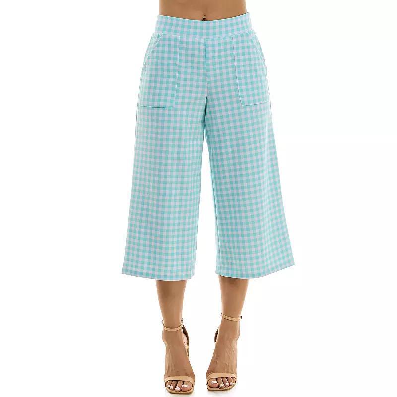 Women's Nina Leonard Gingham Coulotte Pants, Size: Small, Robins Egg White Product Image