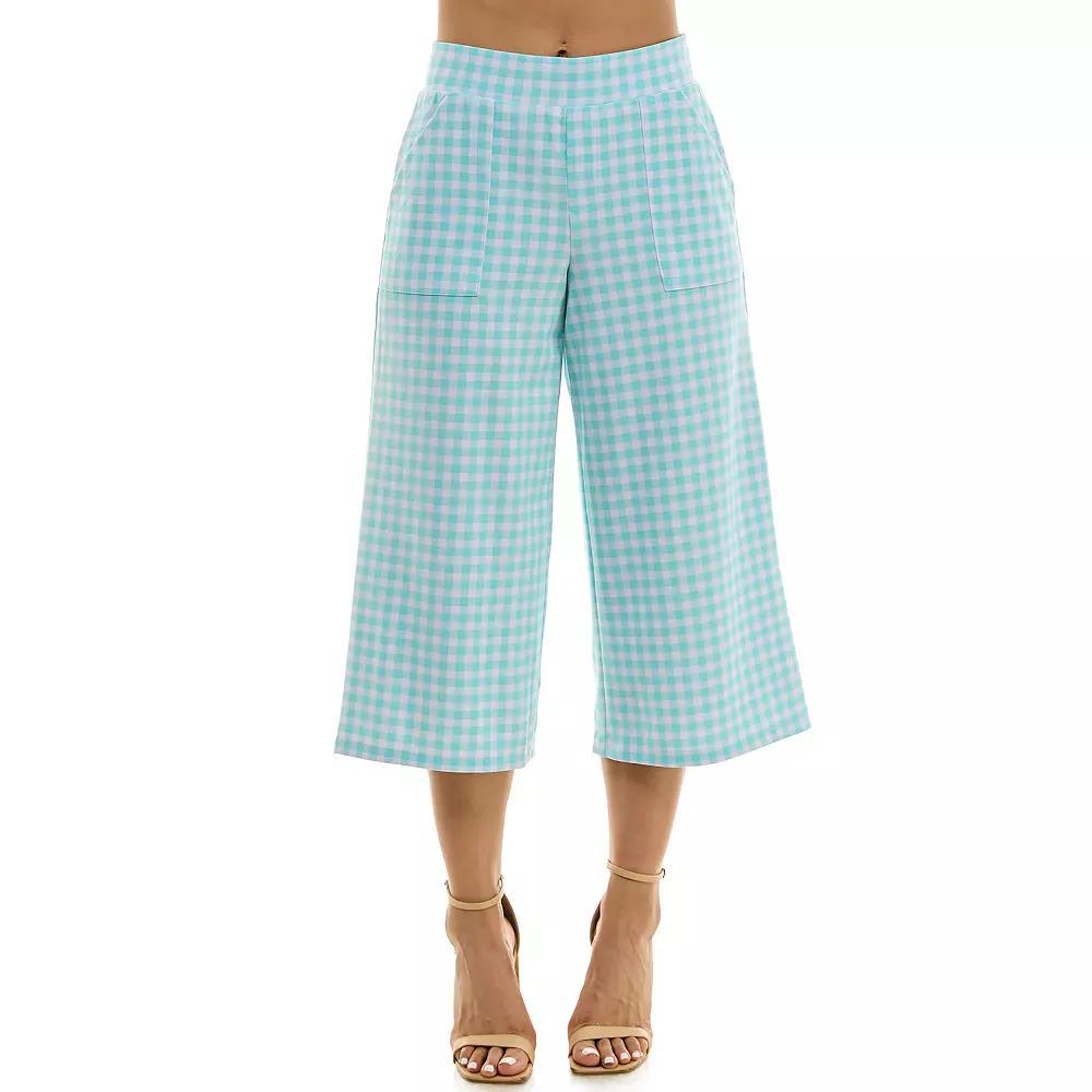 Women's Nina Leonard Gingham Coulotte Pants, Size: Small, Robins Egg White Product Image