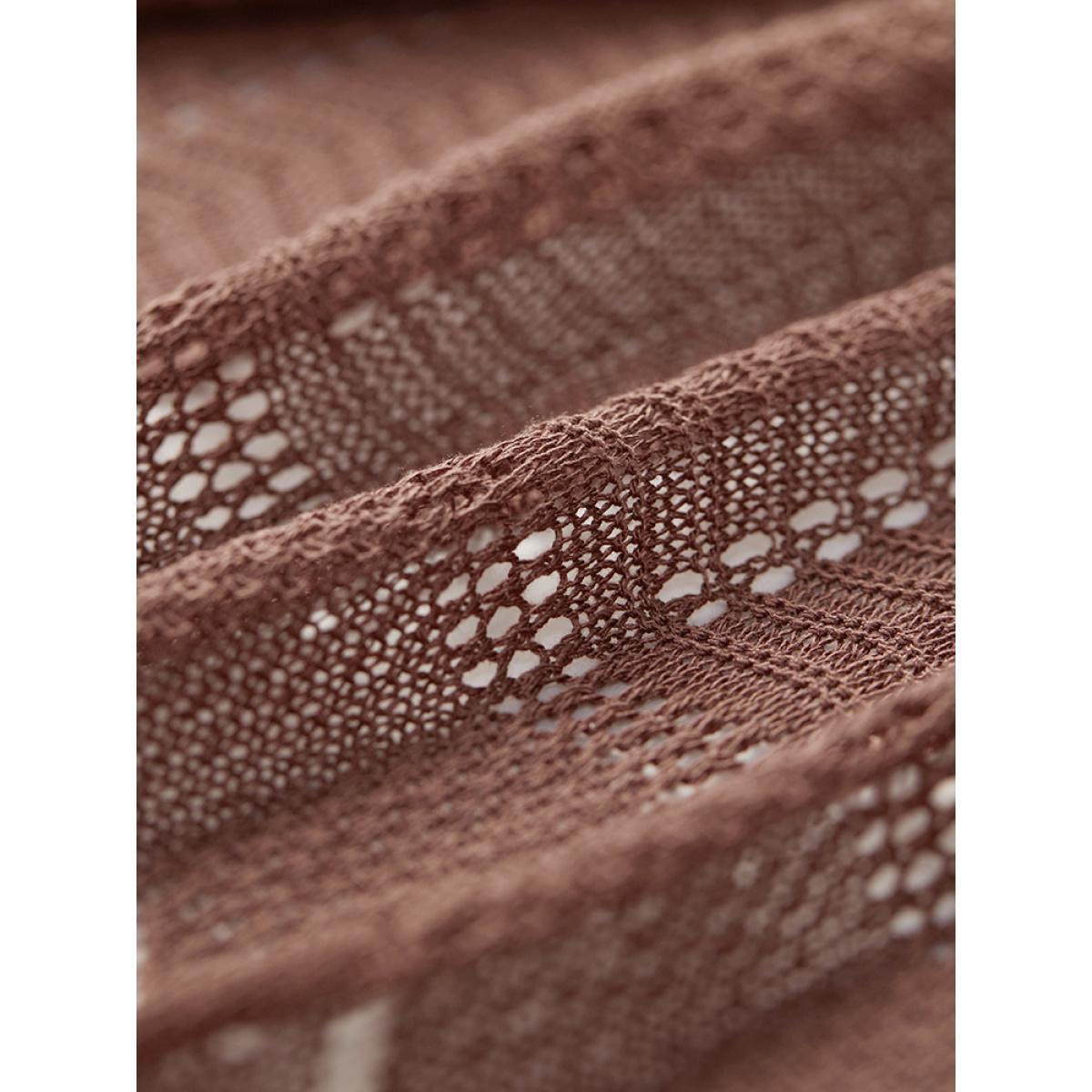 Plus Size Geometric Eyelet Open Front Maxi Cardigan Rust Women Casual Loose Long Sleeve Everyday Cardigans BloomChic 14-16/1X Product Image