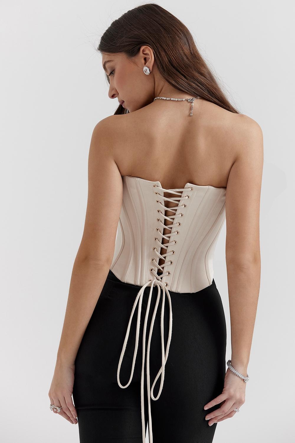 Genevieve  vintage cream lace back corset Product Image