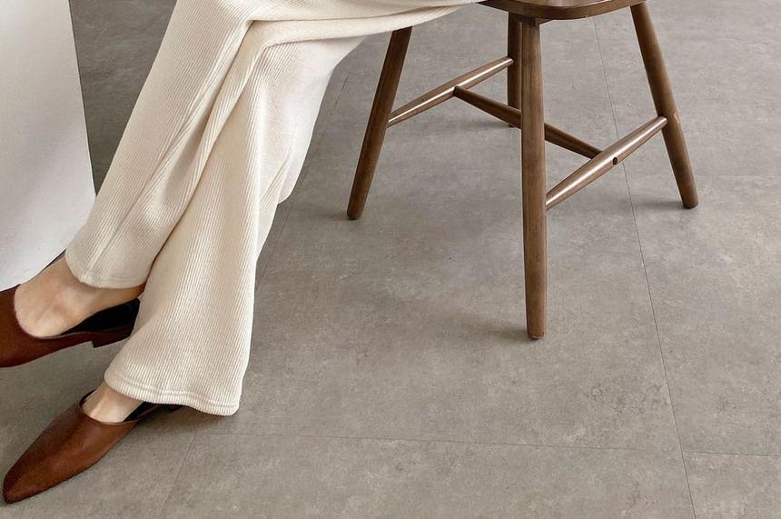 Set: Long-Sleeve Plain Loose-Fit Top + Elastic Waist Plain Pants Product Image