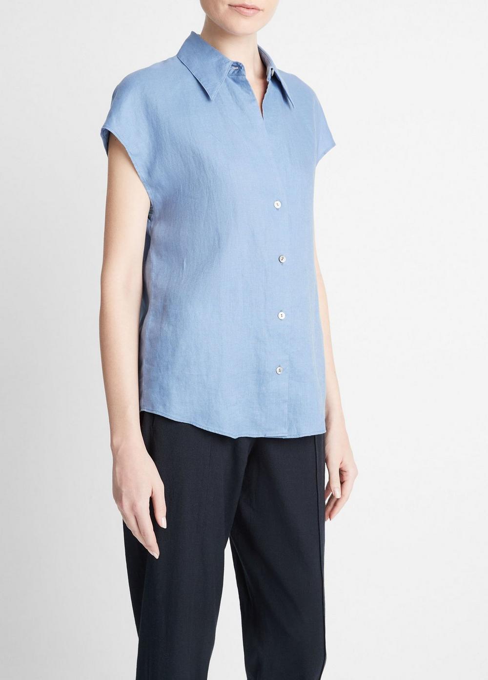 Womens Linen Cap-Sleeve Button-Front Blouse, Optic White, Size L Vince Product Image