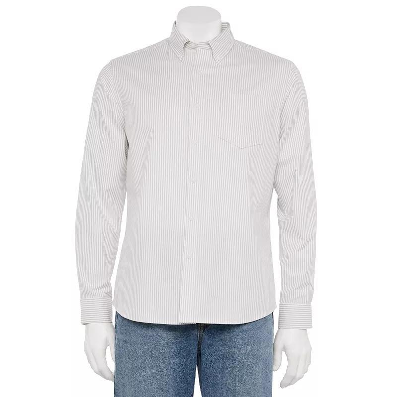 Men's Sonoma Goods For Life® Long Sleeve Perfect Length Button-Down Shirt, Size: Large, Grey And White Stripes Product Image