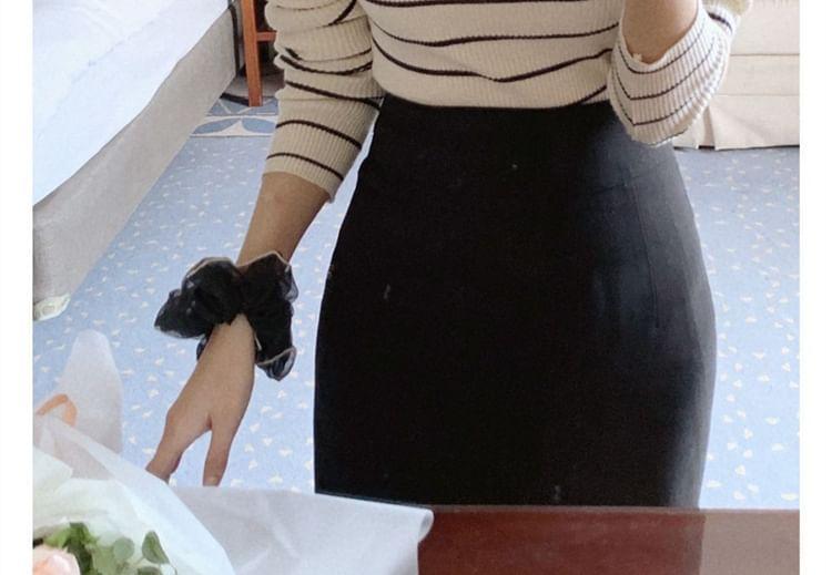 Long Sleeve Off Shoulder Bow Detail Striped Knit Top Product Image