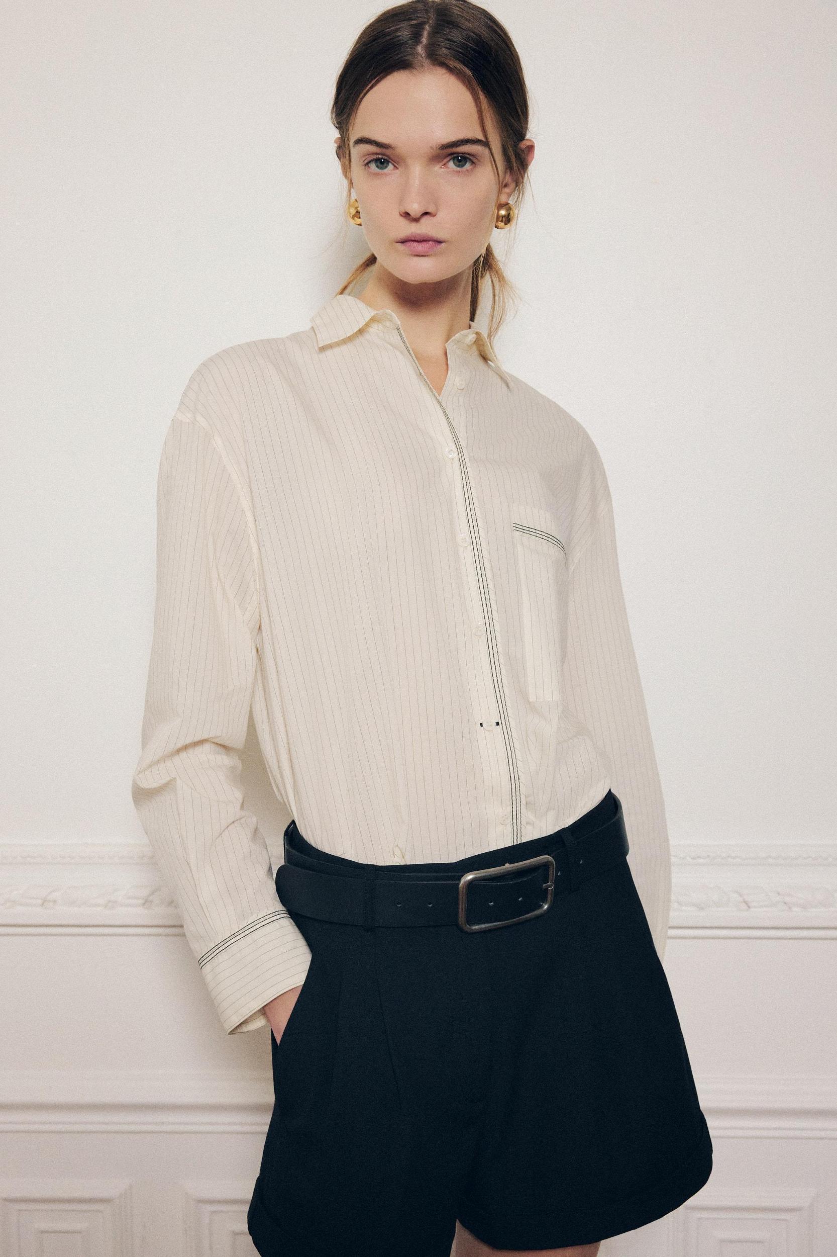 STRIPED TOPSTITCHED SHIRT ZW COLLECTION Product Image