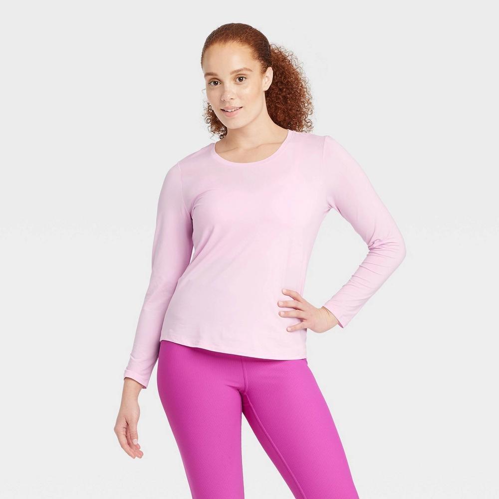 Women's Essential Crewneck Long Sleeve Top - All In Motion™ Light Pink S Product Image