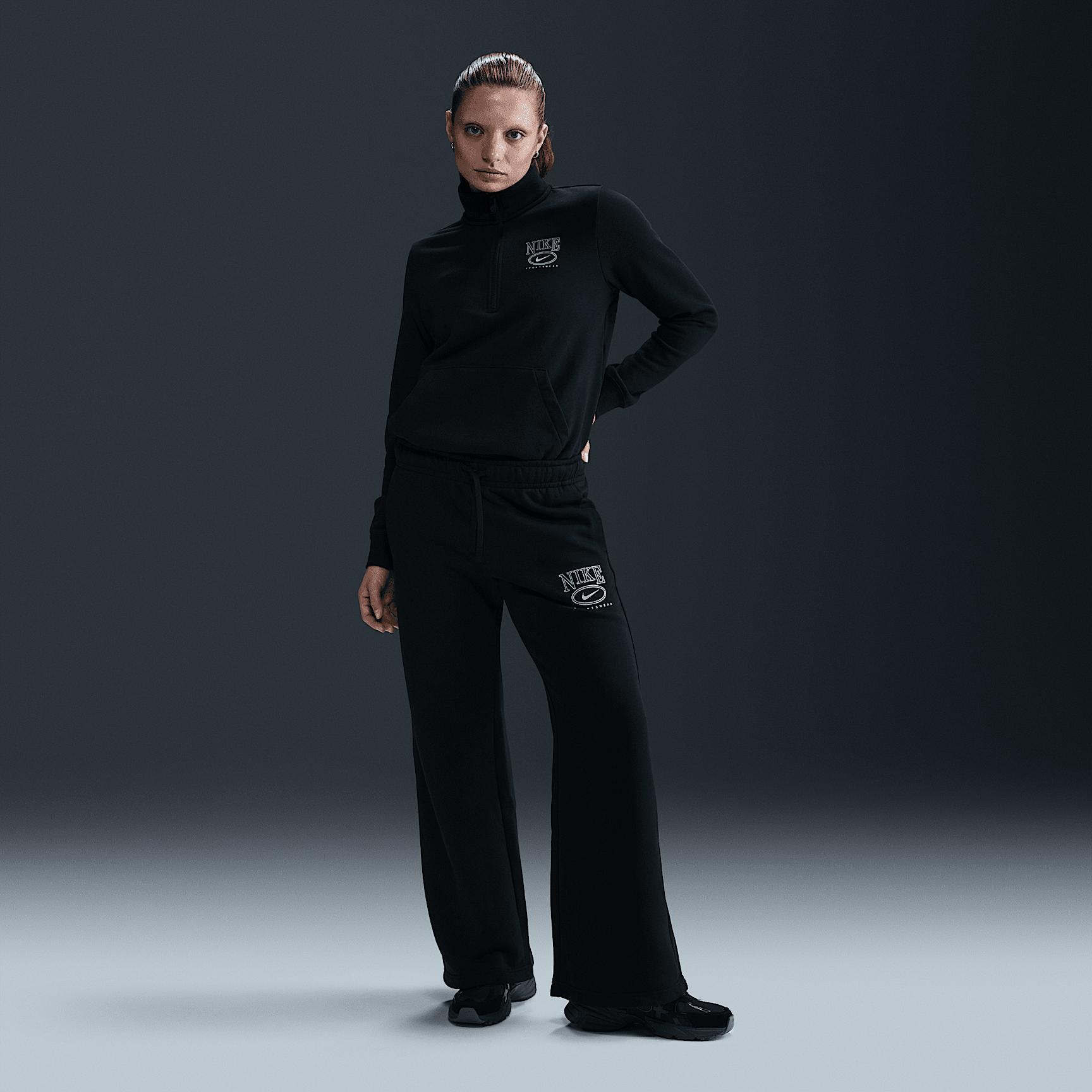Nike Womens Sportswear Club Fleece Mid-Rise Wide-Leg Graphic Pants Product Image
