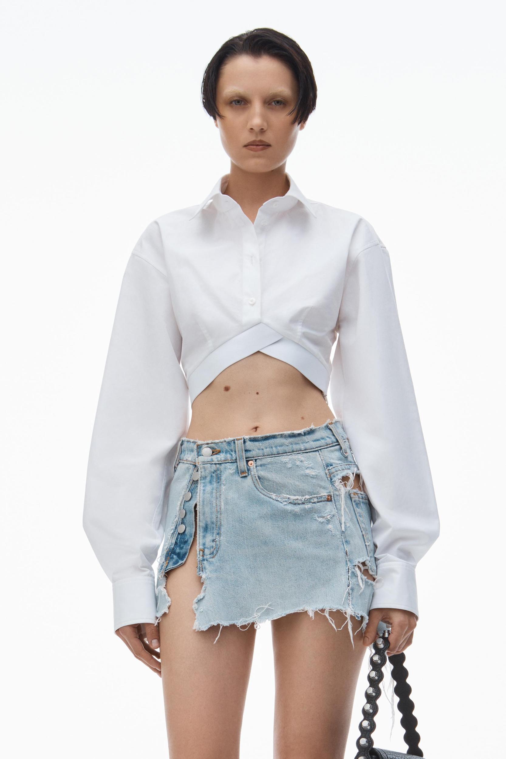 Cropped Shirt In Organic Cotton With Logo Elastic Product Image