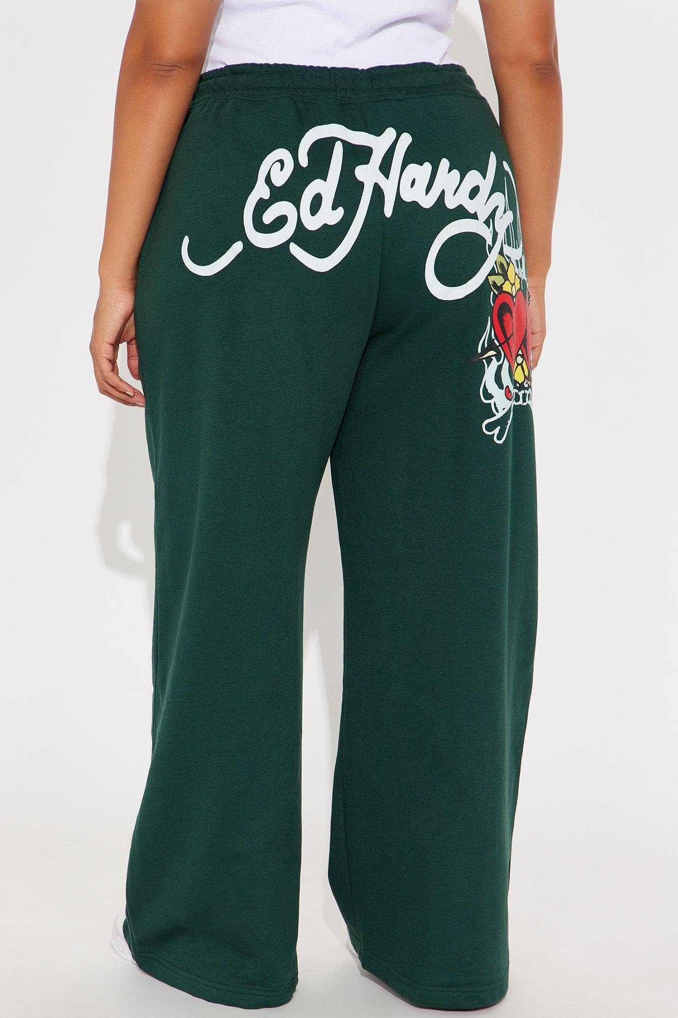 Ed Hardy Twin Flame Wide Leg Pant - Hunter Product Image