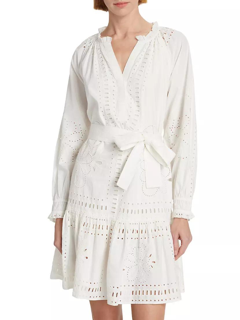 Saylor Cotton Eyelet Tie-Waist Minidress Product Image