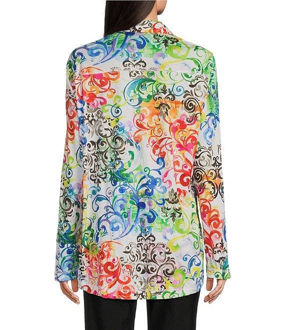 Ali Miles Abstract Print Point Collar 3/4 Roll Sleeve Button Front Tunic Product Image
