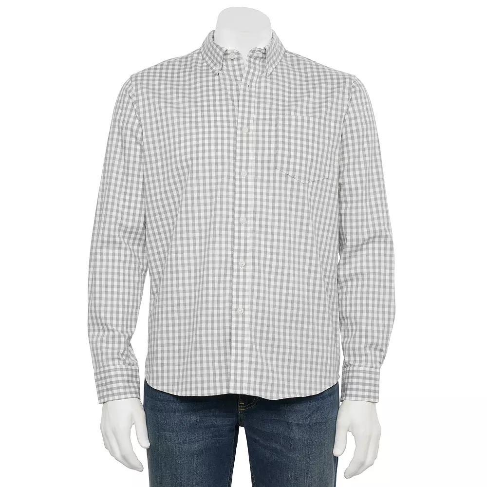 Men's Tall Sonoma Goods For Life® Perfect Length Slim Fit Button Down Shirt, Size: 3XL Tall, Grey Gingham Product Image