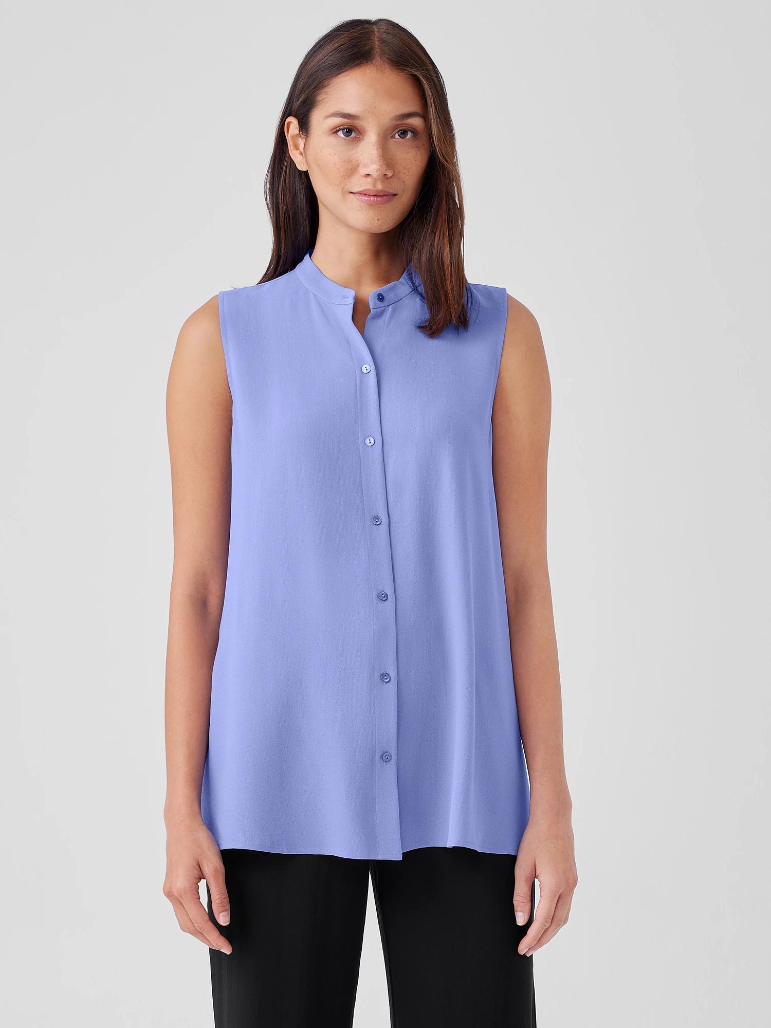 Silk Georgette Crepe Sleeveless Shirt Product Image