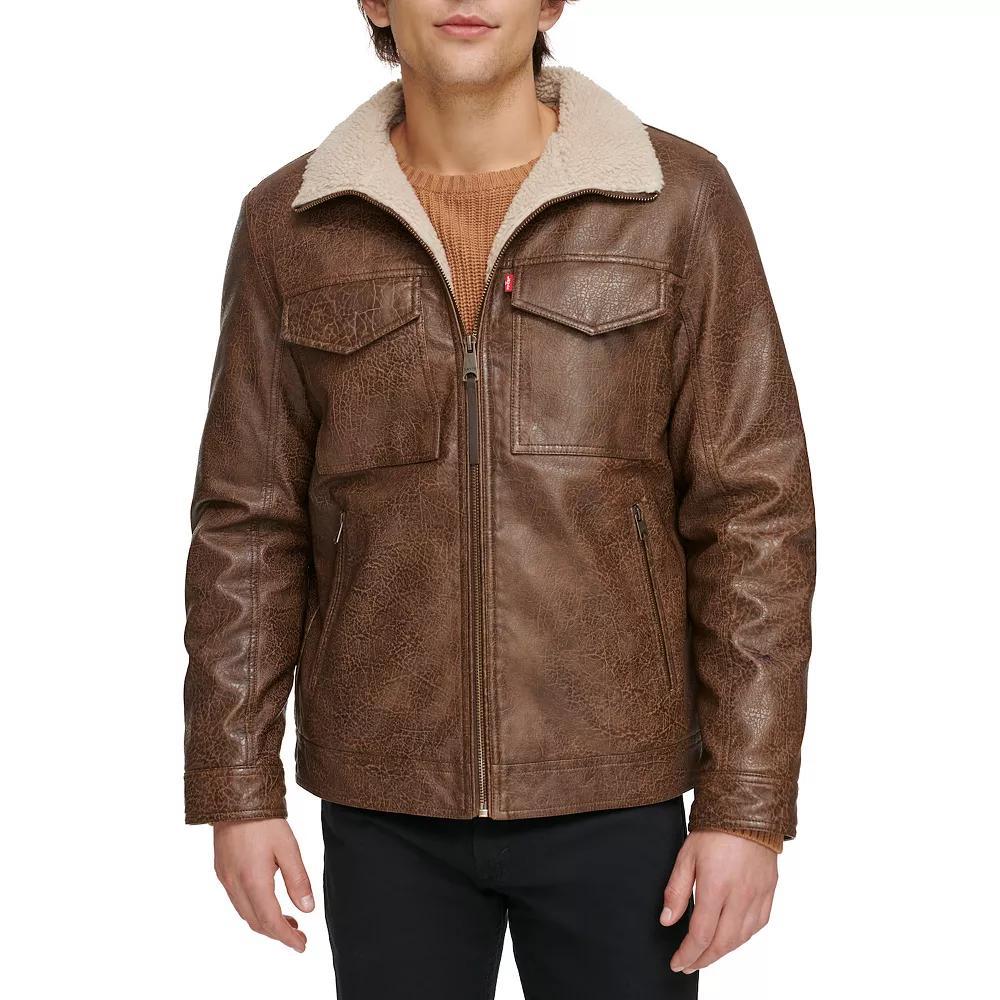 Men's Levi's® Faux Leather Sherpa-Lined Trucker Jacket, Size: XL, Light Brown Product Image