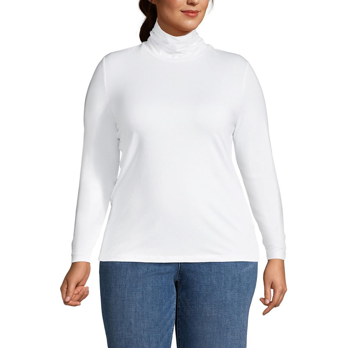 Plus Size Lands' End Lightweight Fitted Long Sleeve Turtleneck, Women's, Size: 1XL, White Product Image