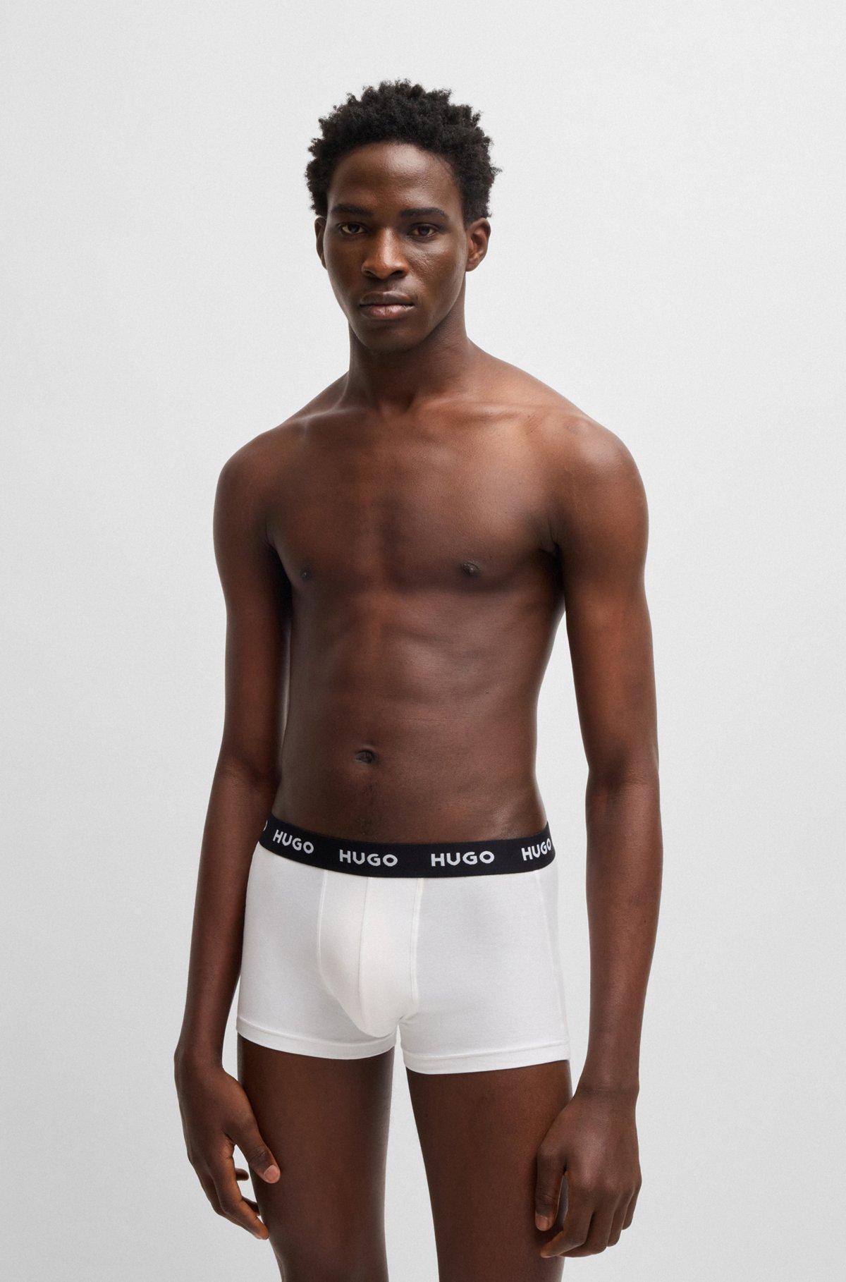 HUGO - Three-pack of stretch-cotton trunks with logo waistbands - White Product Image