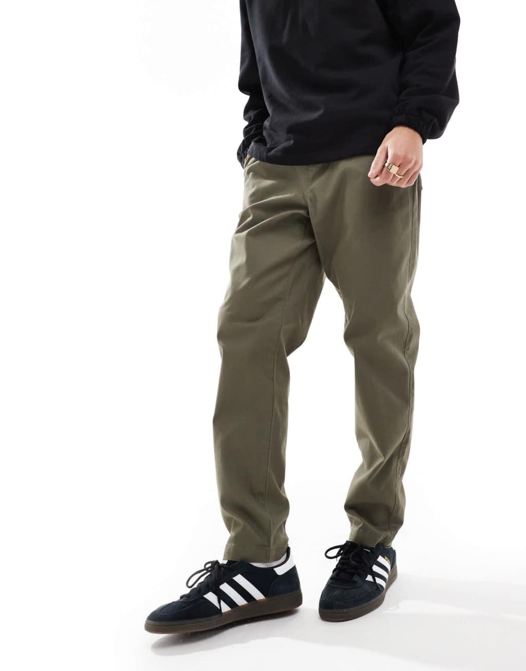 ASOS DESIGN tapered pull on chino with elastic waist in khaki Product Image