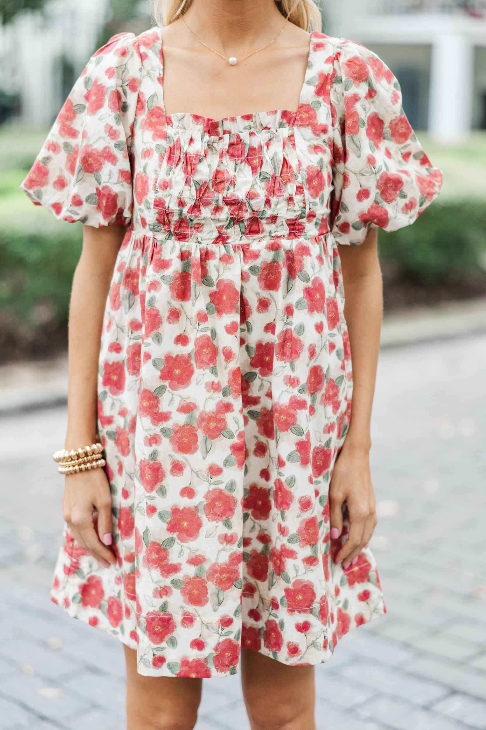 What A Doll Brick Red Floral Babydoll Dress Female Product Image