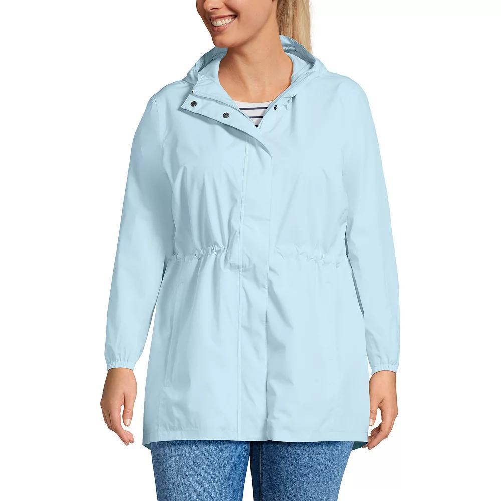 Plus Size Lands End Hooded Packable Raincoat, Womens Deep Blue Product Image