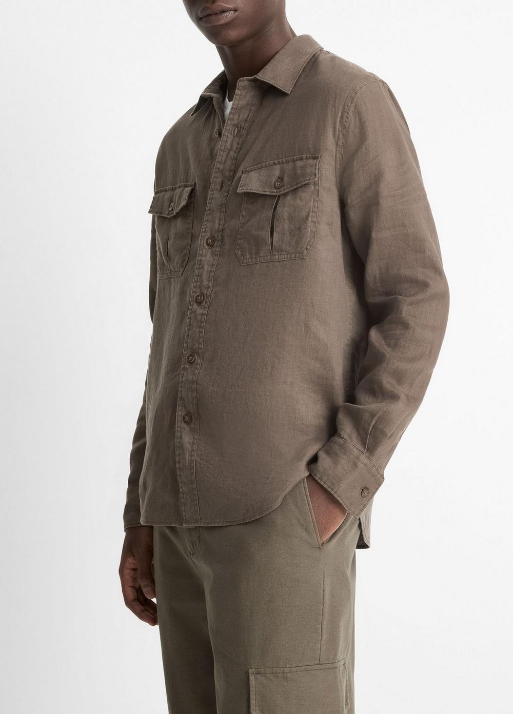 Mens Linen Utility Shirt, Mangrove, Size XXL Vince Product Image